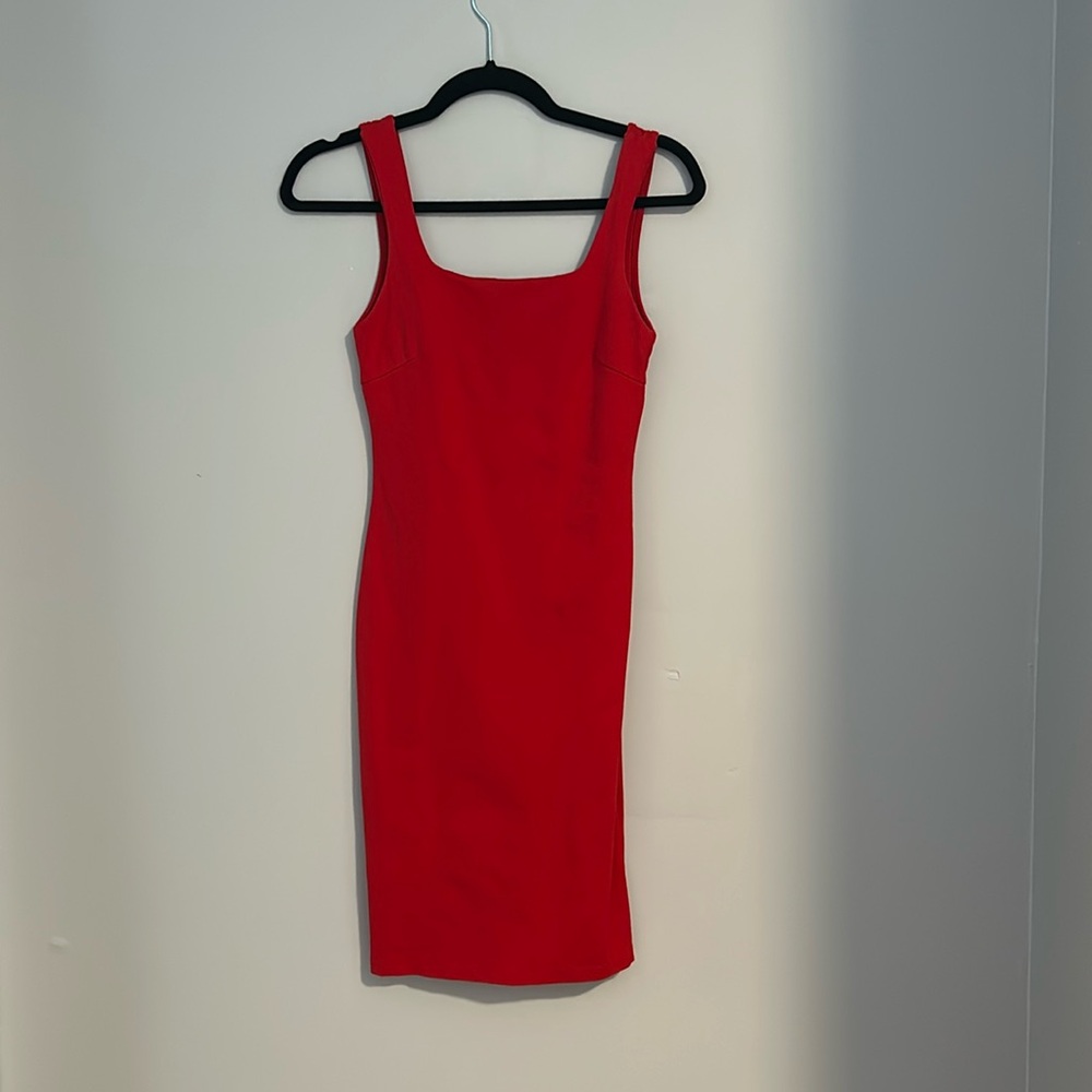 Red Midi Dress with Square Neck